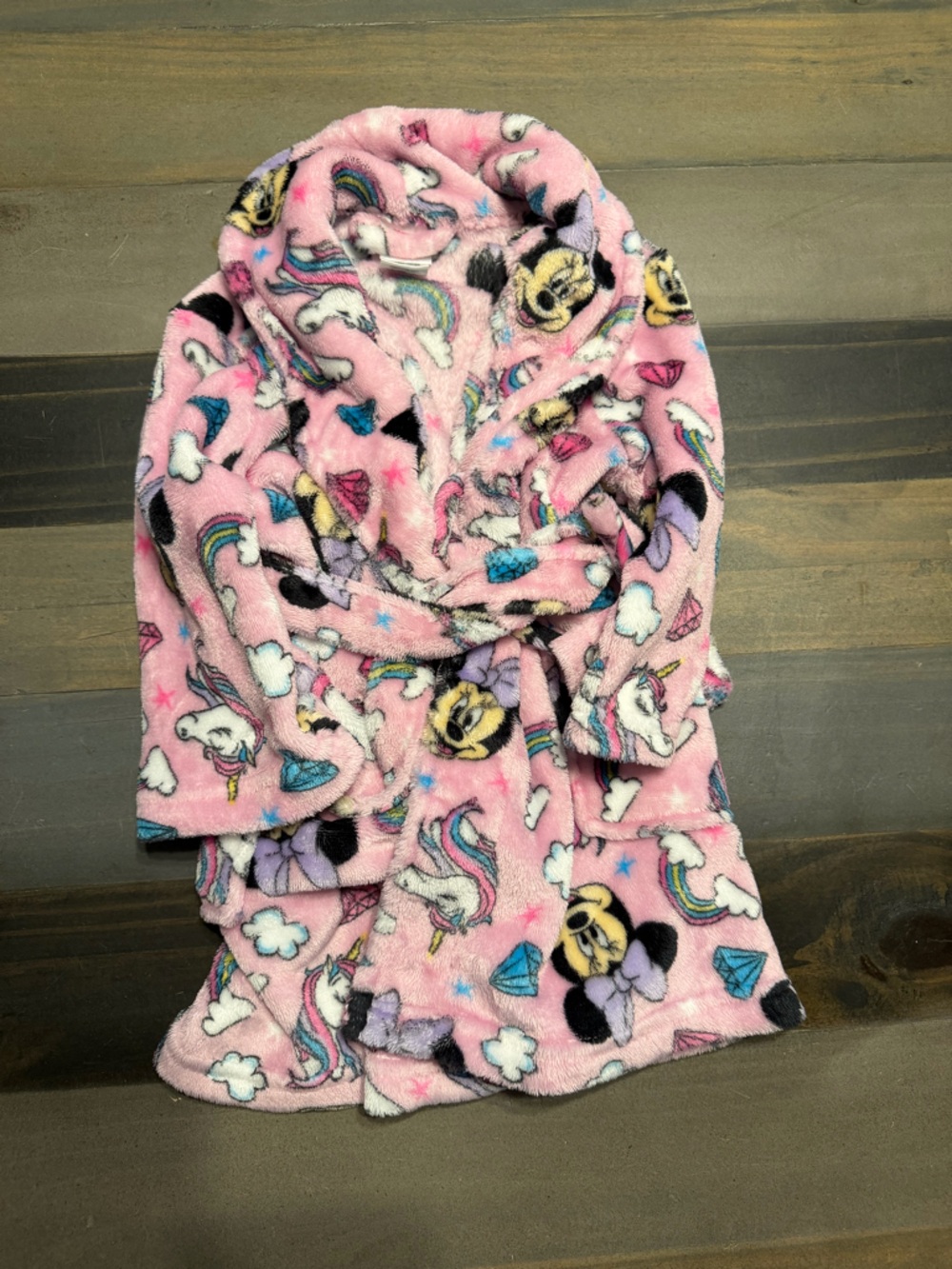 Disney Minnie Mouse Toddler Bathrobe 2T Pink Fleece Unicorn Rainbow